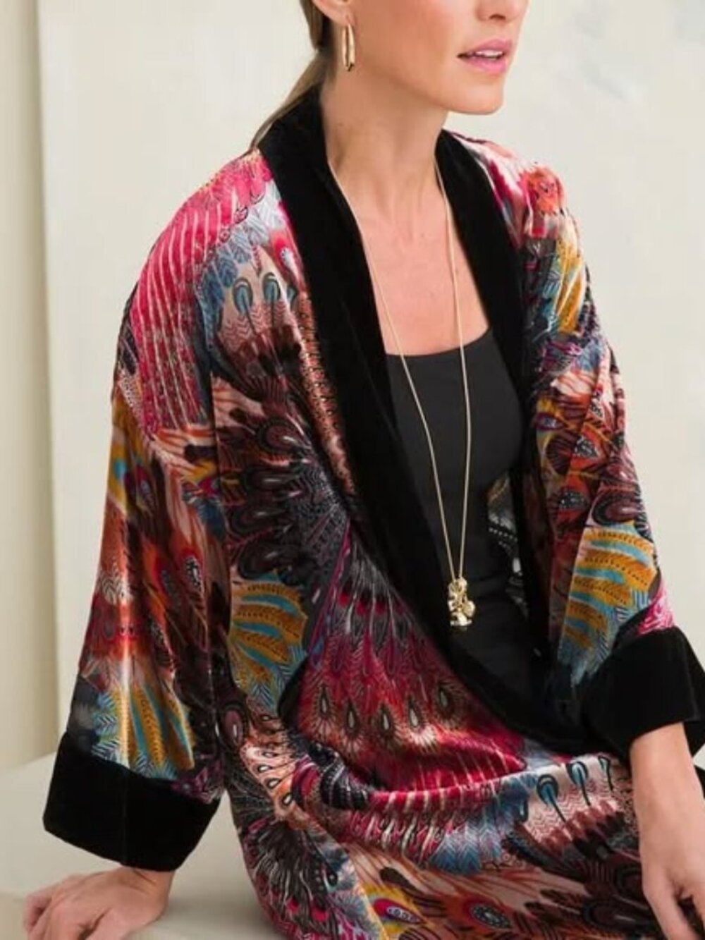 NWOT CHICO'S Velvet Peacock Burnout Kimono SIZE S/M.